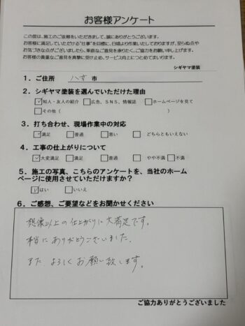 お客様アンケートにご記入いただきました